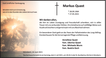 Traueranzeige von Markus Quast von Siegener Zeitung
