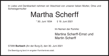 Traueranzeige von Martha Scherff von Siegener Zeitung