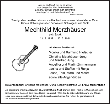 Traueranzeige von Mechthild Merzhäuser von Siegener Zeitung