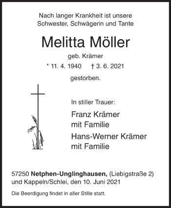 Traueranzeige von Melitta Möller von Siegener Zeitung