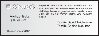 Traueranzeige von Michael Betz von Siegener Zeitung