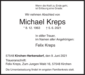 Traueranzeige von Michael Kreps von Siegener Zeitung