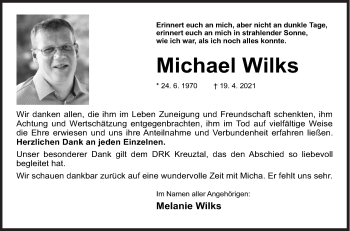 Traueranzeige von Michael Wilks von Siegener Zeitung
