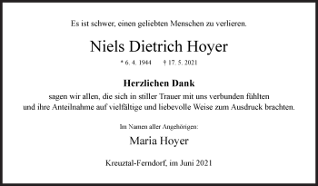 Traueranzeige von Niels Dietrich Hoyer von Siegener Zeitung