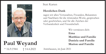 Traueranzeige von Paul Weyand von Siegener Zeitung