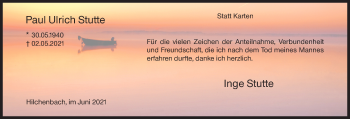 Traueranzeige von Paul Ulrich Stutte von Siegener Zeitung