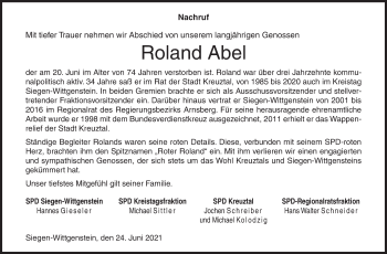 Traueranzeige von Roland Abel von Siegener Zeitung