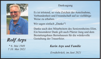 Traueranzeige von Rolf Arps von Siegener Zeitung