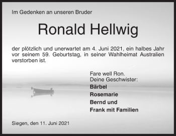 Traueranzeige von Ronald Hellwig von Siegener Zeitung