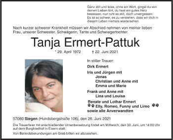 Traueranzeige von Tanja Ermert-Pattuk von Siegener Zeitung