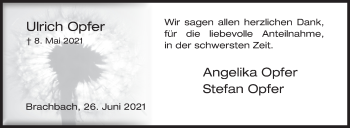 Traueranzeige von Ulrich Opfer von Siegener Zeitung