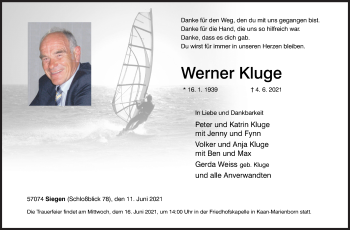 Traueranzeige von Werner Kluge von Siegener Zeitung