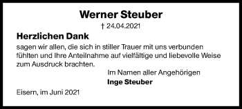 Traueranzeige von Werner Steuber von Siegener Zeitung