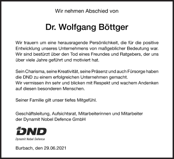 Traueranzeige von Wolfgang Böttger von Siegener Zeitung