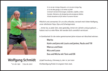 Traueranzeige von Wolfgang Schmidt von Siegener Zeitung