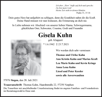 Traueranzeige von Gisela Kuhn von SIEGENER ZEITUNG