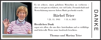 Traueranzeige von Bärbel Trier von Siegener Zeitung