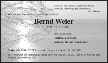 Traueranzeige von Bernd Weier von Siegener Zeitung