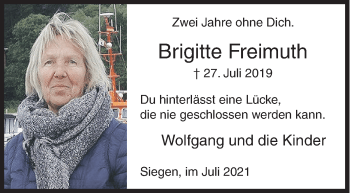 Traueranzeige von Brigitte Freimuth von Siegener Zeitung
