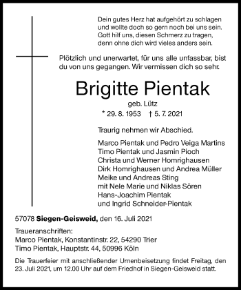 Traueranzeige von Brigitte Pientak von Siegener Zeitung