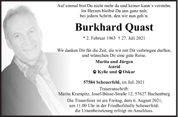 Traueranzeige von Burkhard Quast von Siegener Zeitung
