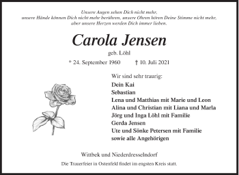 Traueranzeige von Carola Jensen von Siegener Zeitung