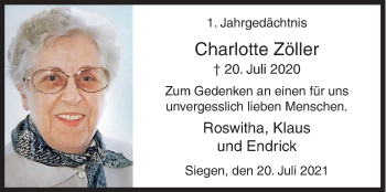 Traueranzeige von Charlotte Zöller von Siegener Zeitung