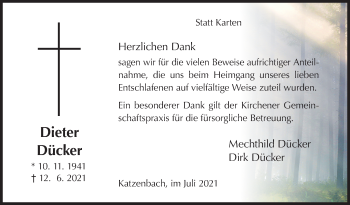 Traueranzeige von Dieter Dücker von Siegener Zeitung