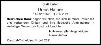 Traueranzeige von Doris Hafner von Siegener Zeitung