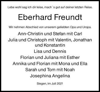 Traueranzeige von Eberhard Freundt von Siegener Zeitung