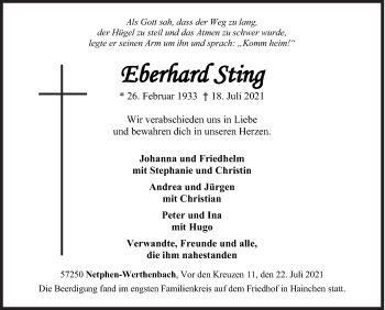 Traueranzeige von Eberhard Sting von Siegener Zeitung