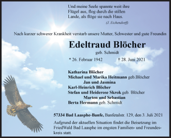 Traueranzeige von Edeltraud Blöcher von Siegener Zeitung