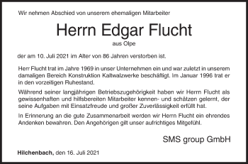 Traueranzeige von Edgar Flucht von Siegener Zeitung