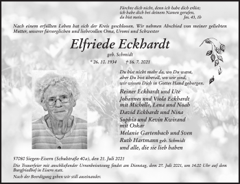 Traueranzeige von Elfriede Eckhardt von Siegener Zeitung