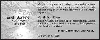 Traueranzeige von Erich Benkner von Siegener Zeitung