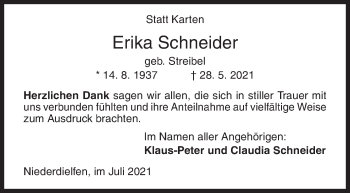 Traueranzeige von Erika Schneider von Siegener Zeitung