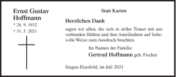 Traueranzeige von Ernst Gustav Hoffmann von Siegener Zeitung