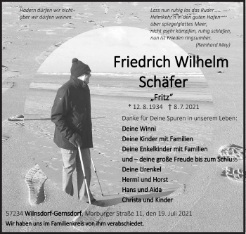 Traueranzeige von Friedrich Wilhelm Schäfer von Siegener Zeitung