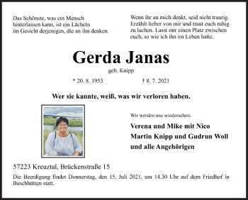 Traueranzeige von Gerda Janas von Siegener Zeitung