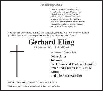 Traueranzeige von Gerhard Eling von Siegener Zeitung