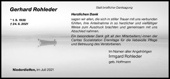 Traueranzeige von Gerhard Rohleder von Siegener Zeitung