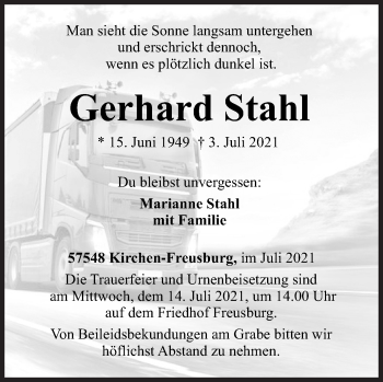Traueranzeige von Gerhard Stahl von Siegener Zeitung