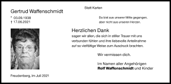 Traueranzeige von Gertrud Waffenschmidt von Siegener Zeitung