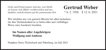 Traueranzeige von Gertrud Weber von Siegener Zeitung