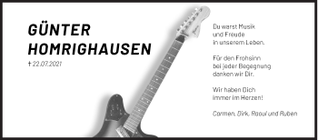 Traueranzeige von Günter Homrighausen von Siegener Zeitung