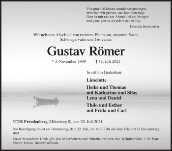 Traueranzeige von Gustav Römer von Siegener Zeitung
