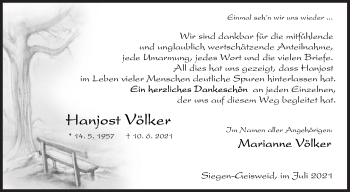 Traueranzeige von Hanjost Völker von Siegener Zeitung