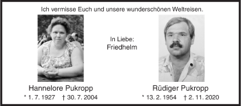 Traueranzeige von Hannelore und Rüdiger Pukropp von Siegener Zeitung