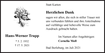 Traueranzeige von Hans-Werner Trapp von Siegener Zeitung