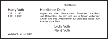 Traueranzeige von Harry Voth von Siegener Zeitung